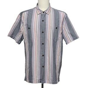 Tommy Bahama Shirt‎ Mens XL Blue Pink Striped Silk Blend Button Up Short Sleeve